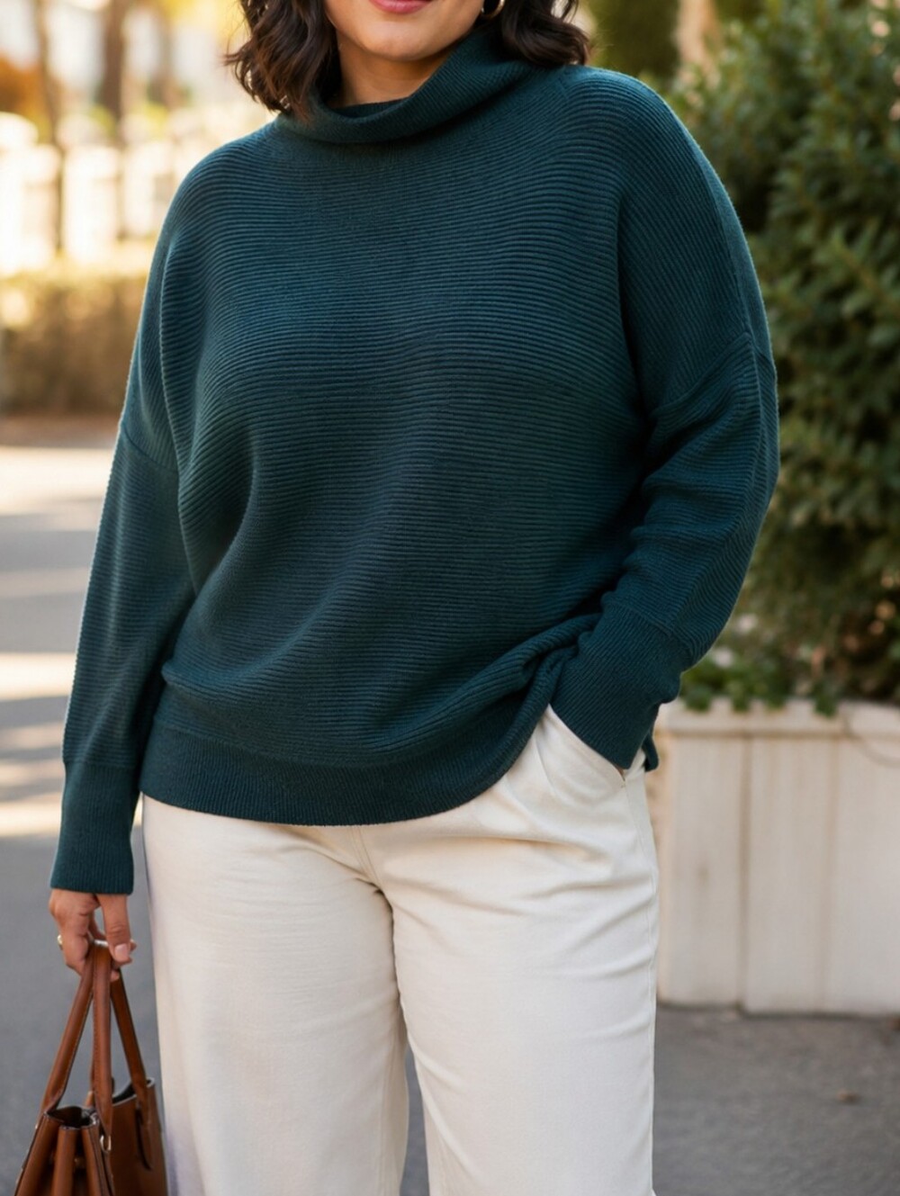RD Style Dark Teal Ribbed Turtleneck Oversized Sweater Cozy Minimalist Knit